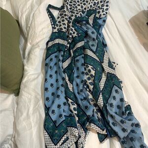 Zara Blue and Green Patterned Midi Dress
